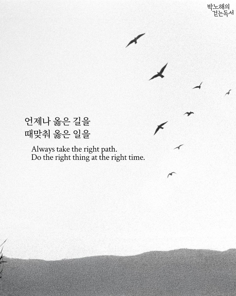 parknohae's tweet photo. 언제나 옳은 길을 
때맞춰 옳은 일을

- 글/사진 박노해 

Always take the right path.
Do the right thing at the right time.

- Texts and photos by Park Nohae https://t.co/kLgOudffzx