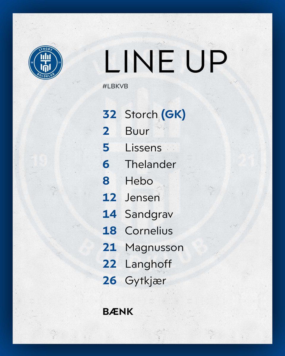 Superligaen's tweet photo. Startopstilling Lyngby Boldklub

#SLDK #LBKVB #ditholdvoresliga https://t.co/Ejlc15Eo13