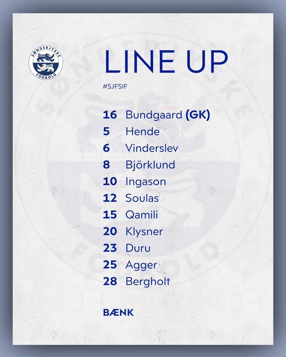 Superligaen's tweet photo. Startopstilling Sønderjyske Fodbold
#SLDK #SJFSIF #ditholdvoresliga https://t.co/H3LOLrebUK
