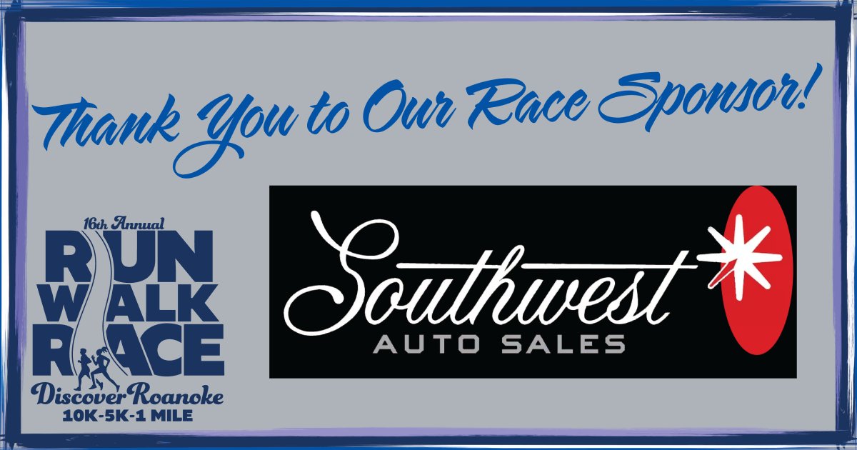 OnTurfSports's tweet photo. Southwest Auto Sales is the longest running Discover Roanoke 10k-5k-1mile race supporter! Thank you to them for their continued support of the Roanoke Lions Club and the race! Have a great time with us April 12th https://t.co/vzjnFfFnEz https://t.co/L6wuHLnyzZ