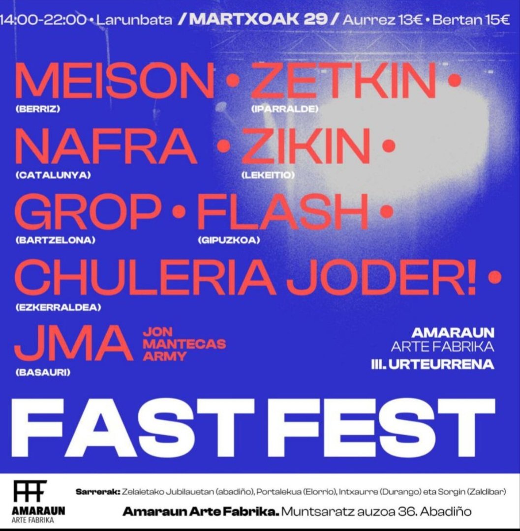 IkerBarandiara's tweet photo. Zukua aterata asteburuari: #Nealtafola @TheUndertones_ #nafra #urgull #dishonor eta, batez ere, #fastfest jaialdi itzela #Amaraunartefabrika -n.
Zorionak jaialdi itzel hori antolatu duzuenoi!! https://t.co/irTEGs62VF