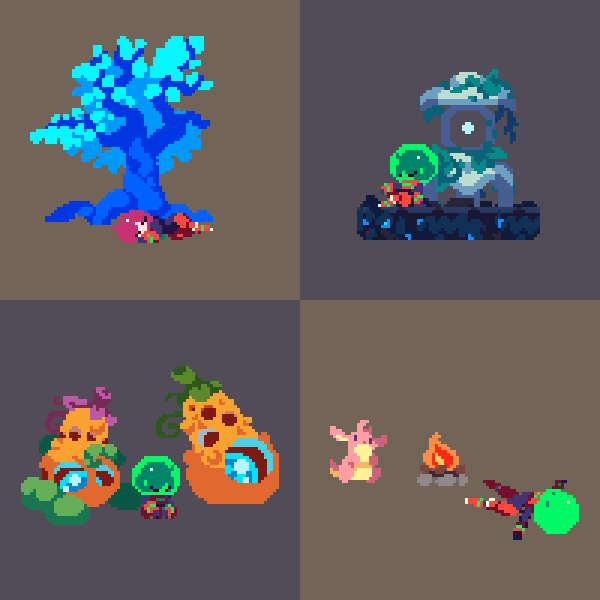 StarIliad's tweet image. A look at some early save point designs we explored, along with Blythe's resting pose. Still refining the save point!
#pixelart #gamedev #ドット絵