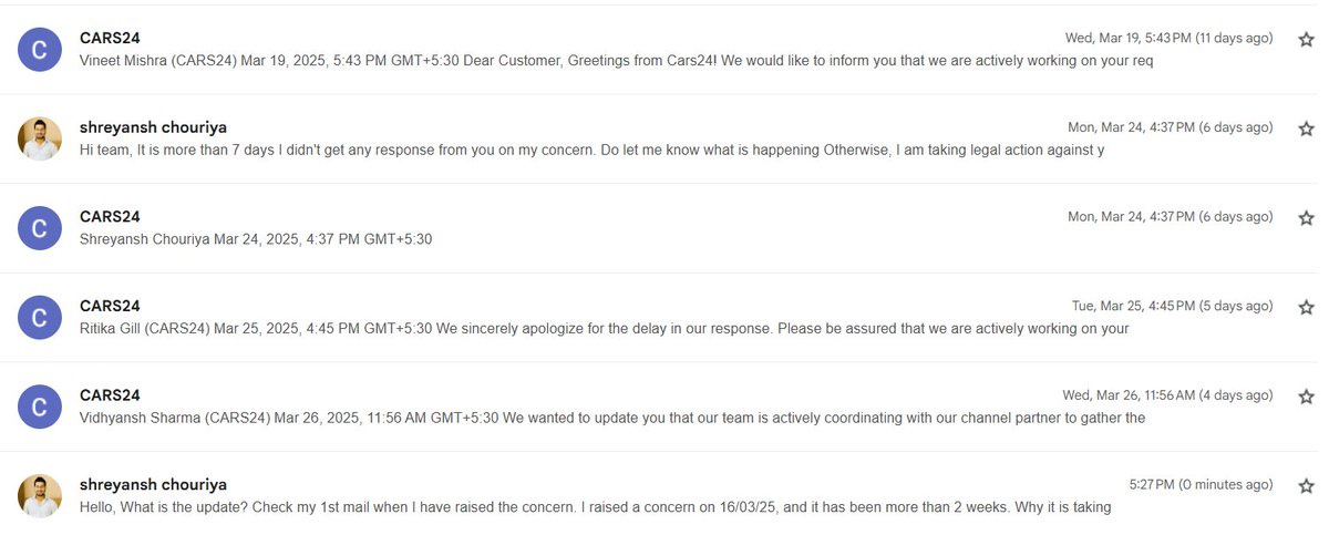 S_Chouriya's tweet photo. @vikramchopra @cars24india 
I sold car in 2019, still not transferred. unknown person came to me and asking for RC. I raised a serious concern on 16 March over an email but not getting solution and response from your team.
Ticken No -1932876 https://t.co/rslwCfWh3N