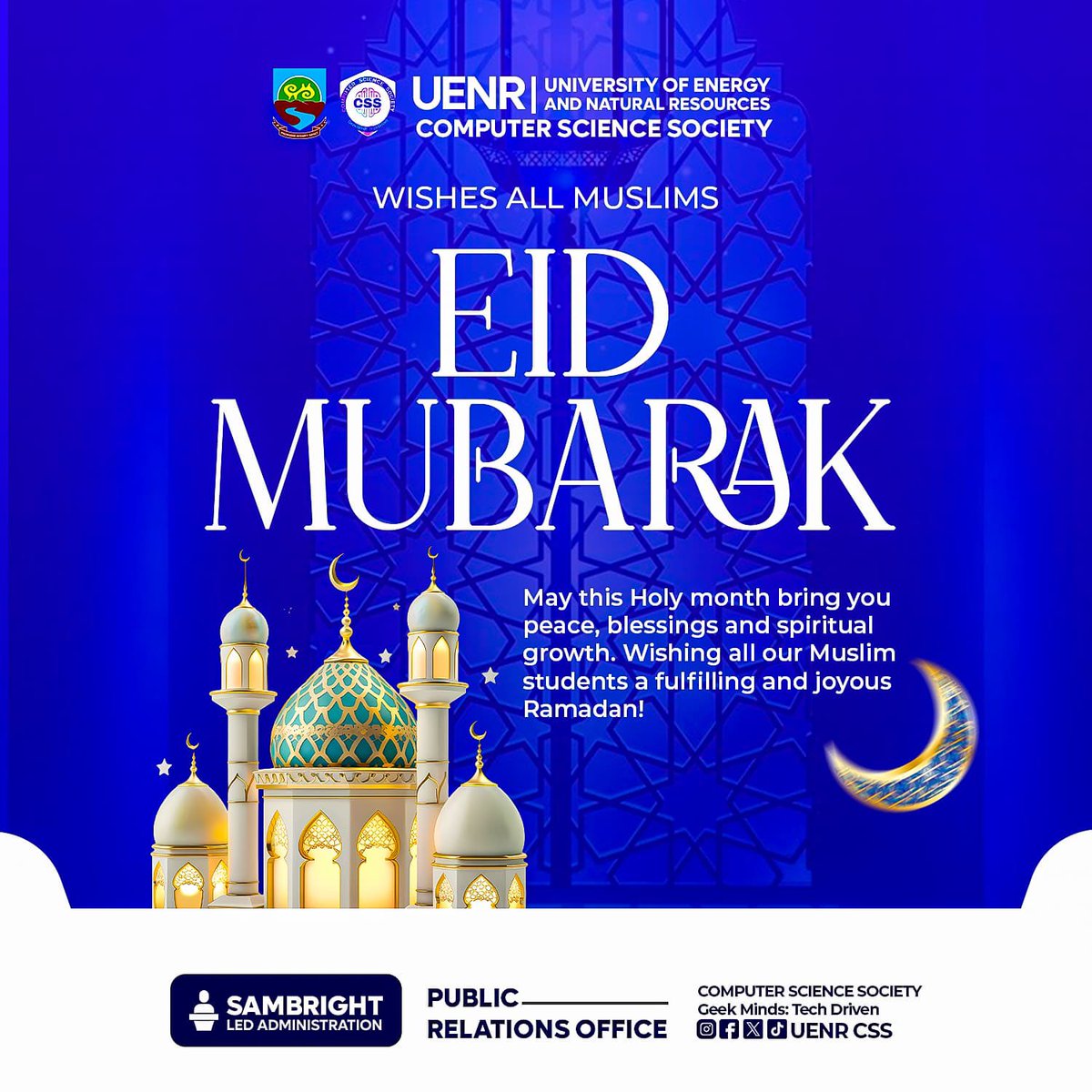 uenr_css's tweet image. 🔵⚪🔵⚪🔵⚪🔵⚪️

🌙 Eid Mubarak from CSS-UENR! 🕌

Wishing all our Muslim brothers and sisters a joyous and blessed Eid. May this special day bring you peace, happiness, and spiritual fulfillment. 🌟✨ 

#EidMubarak #CSSUENR