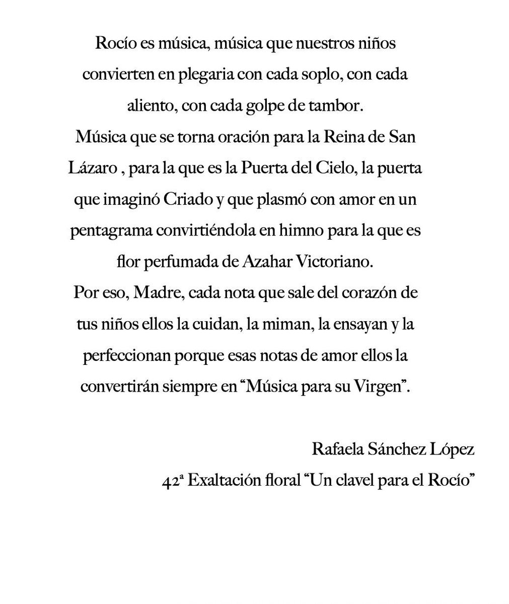 Desde nuestra formación musical, queremos felicitar a nuestra hermana <a href="/mifaita/">Rafaela Sánchez</a> por su emocionante pregón y agradecer sus cariñosas palabras hacia nuestra banda. 

Rafi, ¡tú siempre serás Rocío! 🤍

 #SuenaelRocío #CofradiasMlg