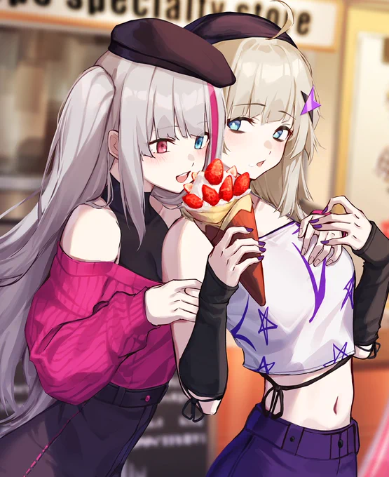 ドルフロのAA-12とMDR休日デート中のaa12とmdrskebでリクエスト頂けたイラストです。リクエスト頂き、ありがとうございました!#ドールズフロントライン 