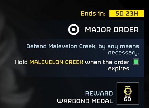 New MAJOR ORDER

:Hold MALEVELON CREEK!