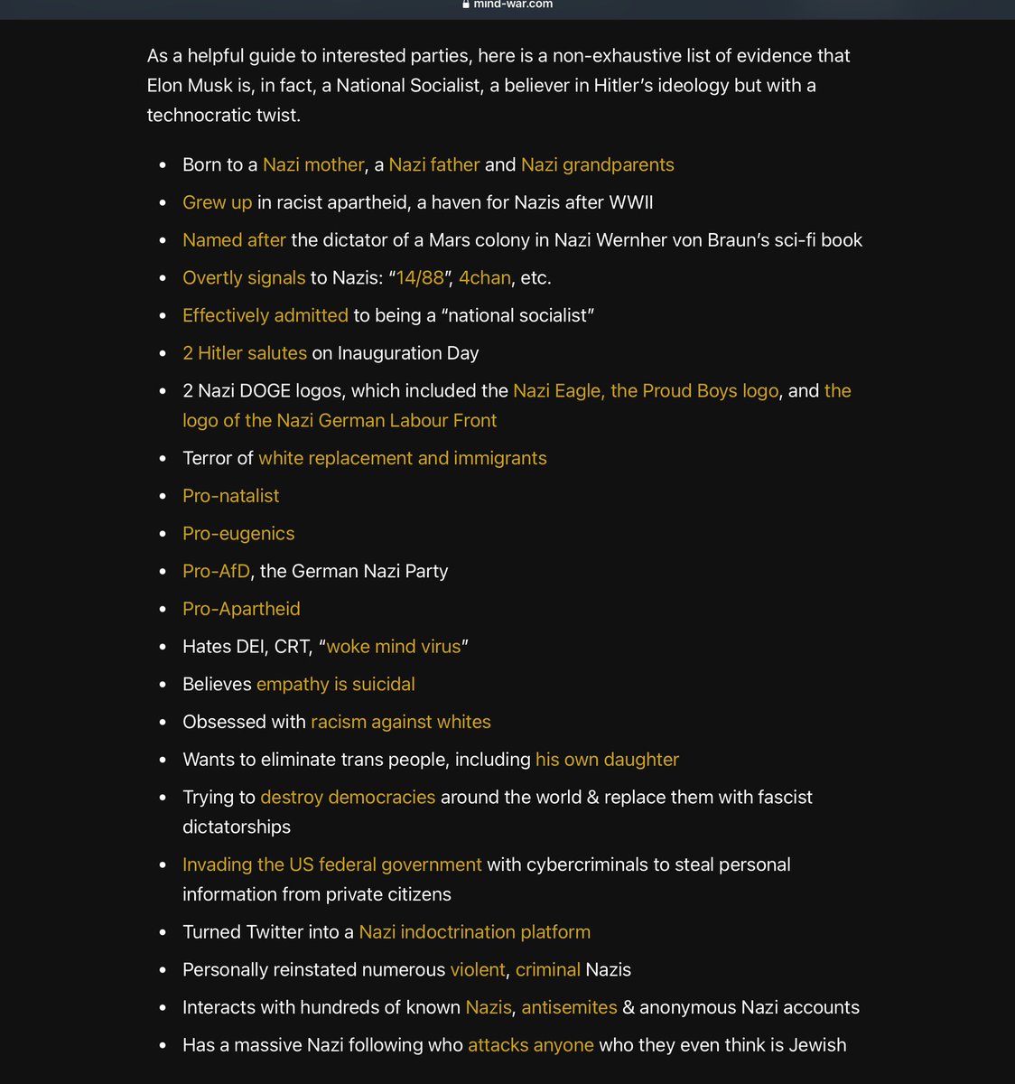 jimstewartson's tweet image. ICYMI, here is a partial list of reasons Elon Musk is not just a Nazi, but will be worse than the original if we let him.