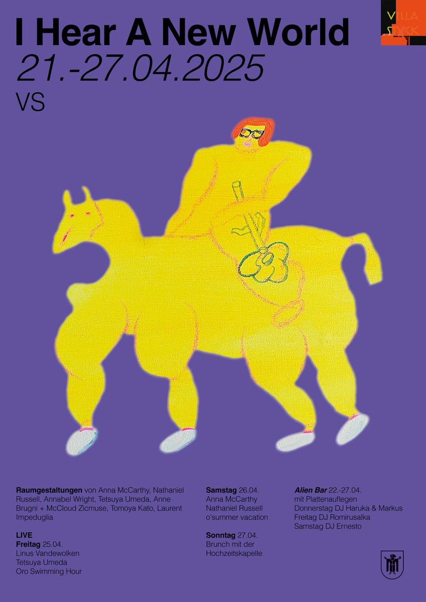 “I Hear A New World” #3, museum Villa Stuck, Munich, April 21.-27. 
with Tetsuya Umeda, Nathaniel Russell, Annabel Wright, Anne Brugni +McCloud Zicmuse, Tomoya Kato, Laurent Impeduglia, Linus Vandewolken, Oro Swimming Hour, o’summer vacation, Hochzeitskapelle, Poster Ruohan Wang