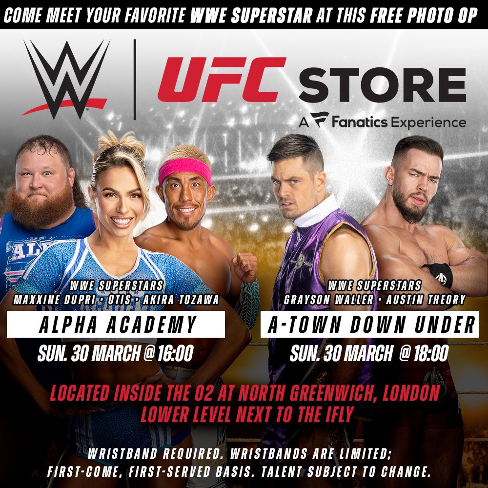 🚨 Meet Alpha Academy and A-Town Down Under TODAY at the <a href="/WWE/">WWE</a> | @UFC Store at <a href="/TheO2/">The O2</a> 🇬🇧