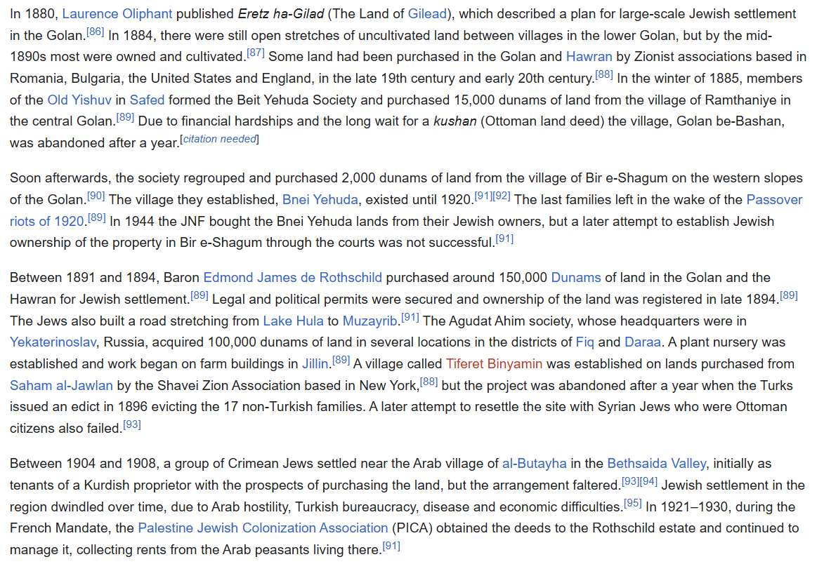 AdinHaykin1's tweet image. &quot;Israel stole the Golan Heights from Syria!&quot;

False, between the years 1884-1900, Jews bought more than 150,000 dunams of land in the Golan Heights and Hauran region, 1.5x the size of the Golan Heights itself.

The Jews who tried to settle there were forcibly expelled by the…