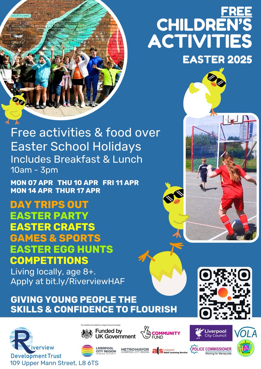 🐣Easter Fun Alert 🐣
We are delighted to be offering more Holiday Activities &amp; Food this Easter. We provide eligible children &amp; young people with free, fun things to do plus breakfast &amp; lunch.  
Register at bit.ly/RiverviewHAF
#busyandhappy #HAF2025 <a href="/PlayMpac/">Merseyside Play Action Council MPAC</a>