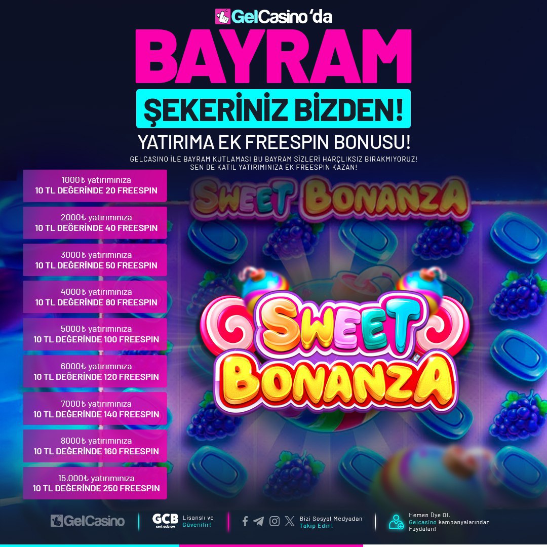 DİKKAT !

 Bayram Şekeri Tadında Promosyon !

🍭❤️Yatırımlarınıza Ek Olarak PragmaticPlay Sağlayıcısında Geçerli Tam 250 FREESPİN Hediye !

📱 Güncel Adresimize Giriş Yapmak İçinBuraya Tıklayınız (cutt.ly/gelgiris)