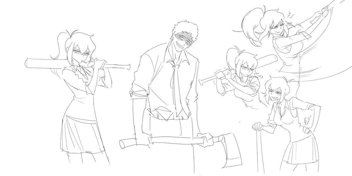 Airloopy's tweet photo. An attempt at Renee's weapon, two ideas from friends, and I kinda like the baseball bat one.
#tcoaal #reneegraves https://t.co/5BeZsfD5EE