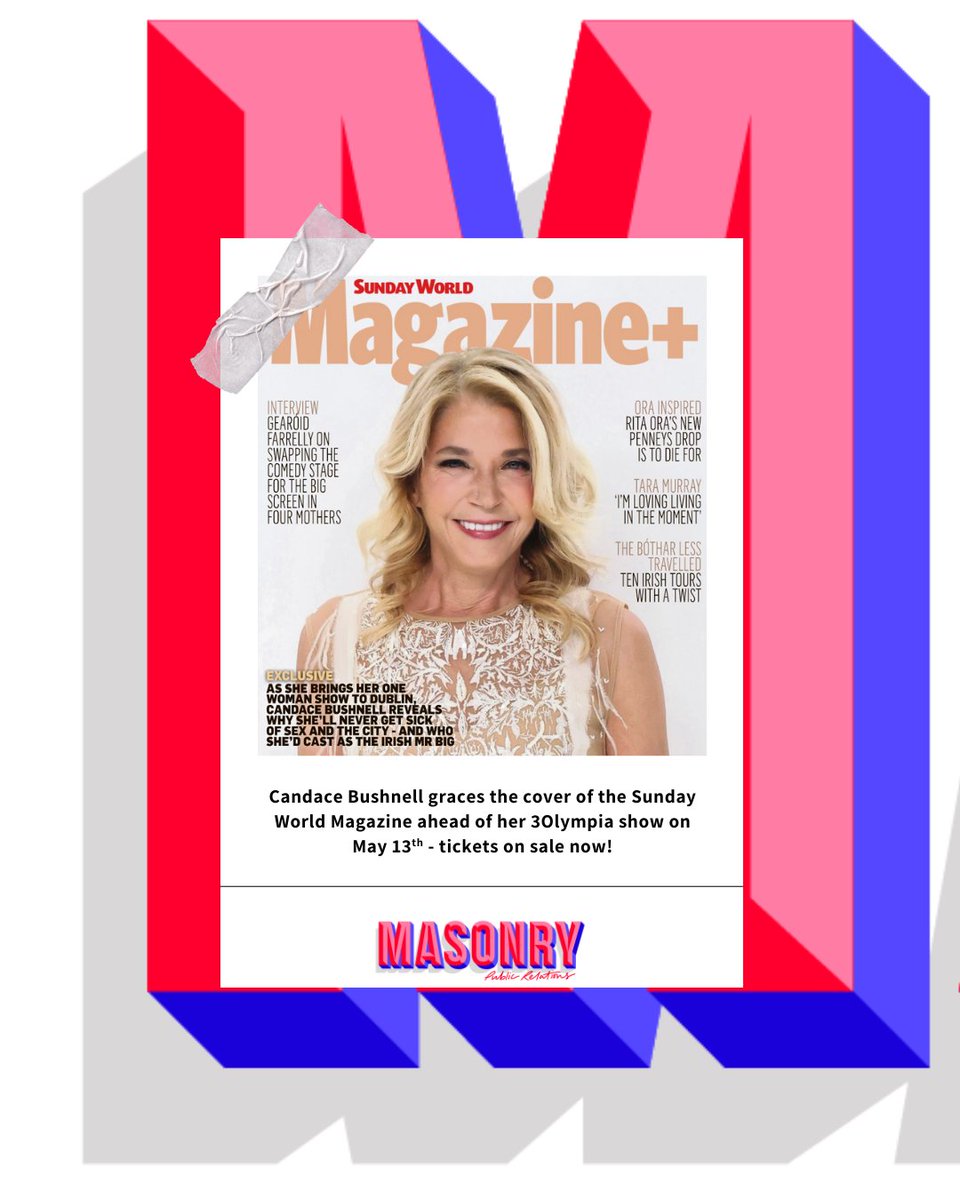 COVER GIRL!

<a href="/CandaceBushnell/">Candace Bushnell</a>  is coming to <a href="/3olympiatheatre/">3Olympia Theatre</a>  on May 13th, but today, she chats with <a href="/sundayworld/">TheInfoWoman</a>  all about what to expect.

Tickets on sale now for what is set to be a brilliant night out.

#client <a href="/mcd_productions/">MCD Productions</a>