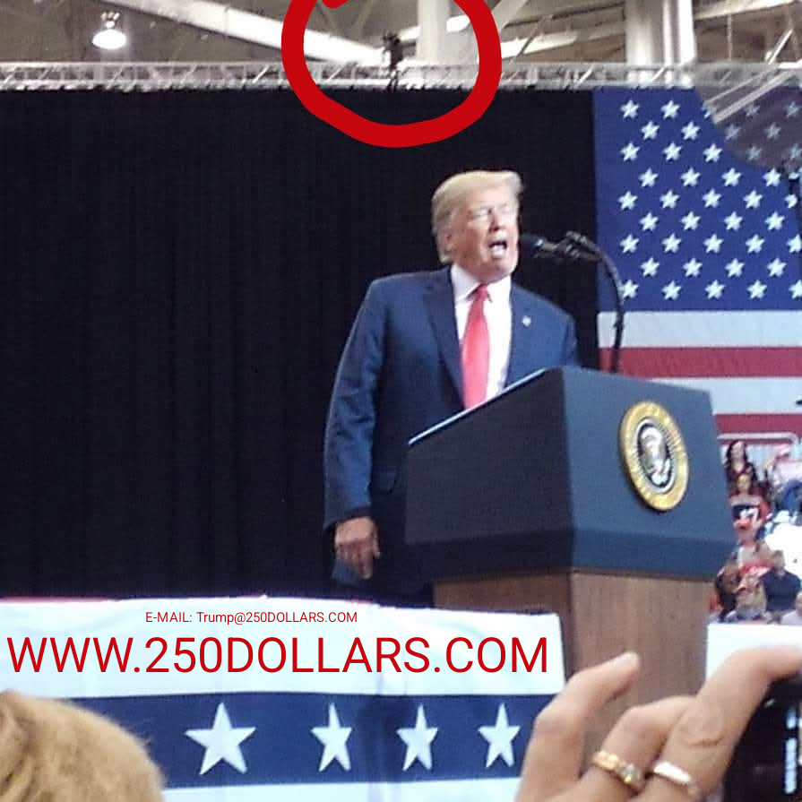250DOLLARS.COM
X.com/250DOLLARBILL

A MARS Alien(Martian) is behind Trump just above the black curtain on the white Scaffolding(Circled in Red) Protecting President Trump at His Rally! ***This is Why All the assassination attempts have failed; The Martians have him