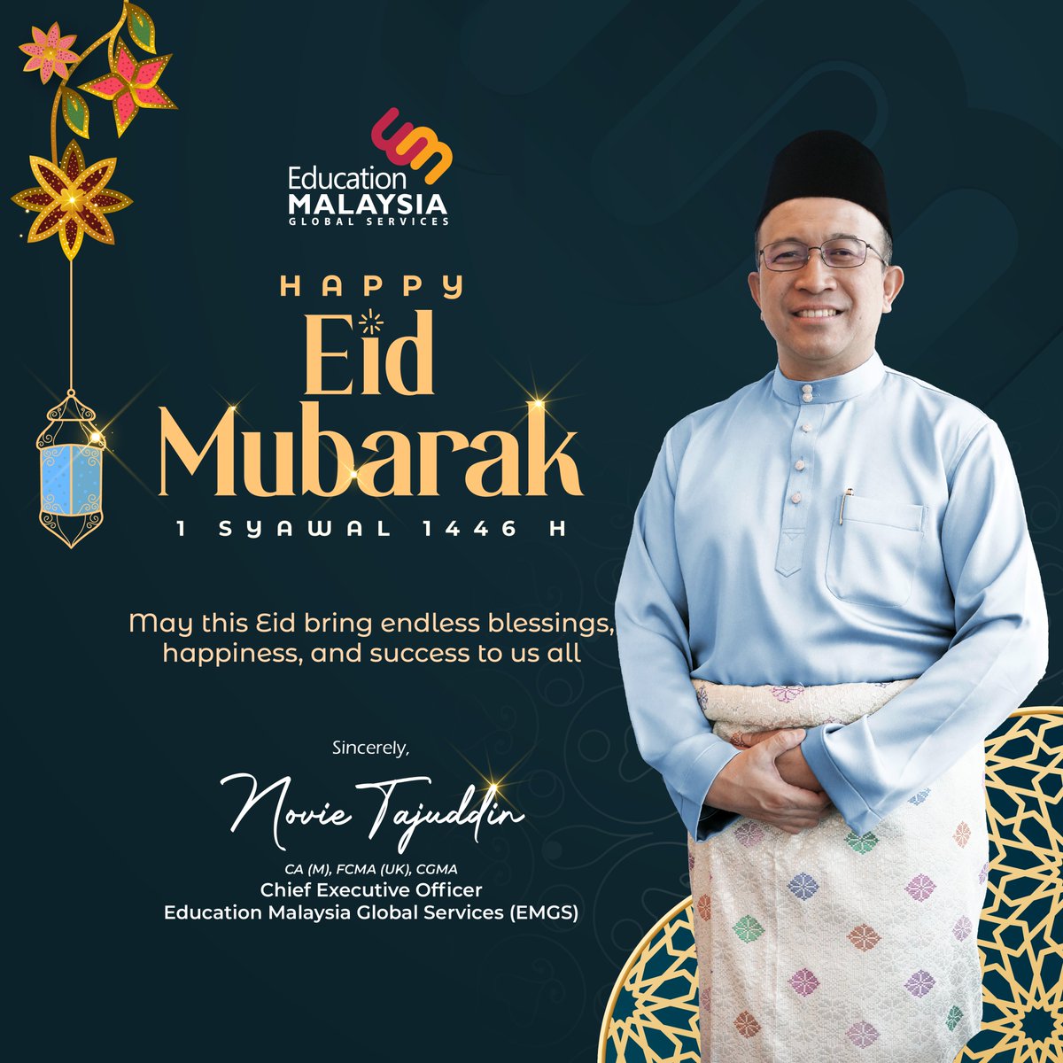 EMGS CEO, Mr. Novie Tajuddin, extends his heartfelt wishes to all Muslims celebrating Eid Al-Fitr.

May this joyous occasion bring peace, prosperity, and endless blessings to you and your loved ones. 🌙✨

Eid Mubarak! 🎉

#EMGS #StudyInMalaysia #EidMubarak #Eid2025