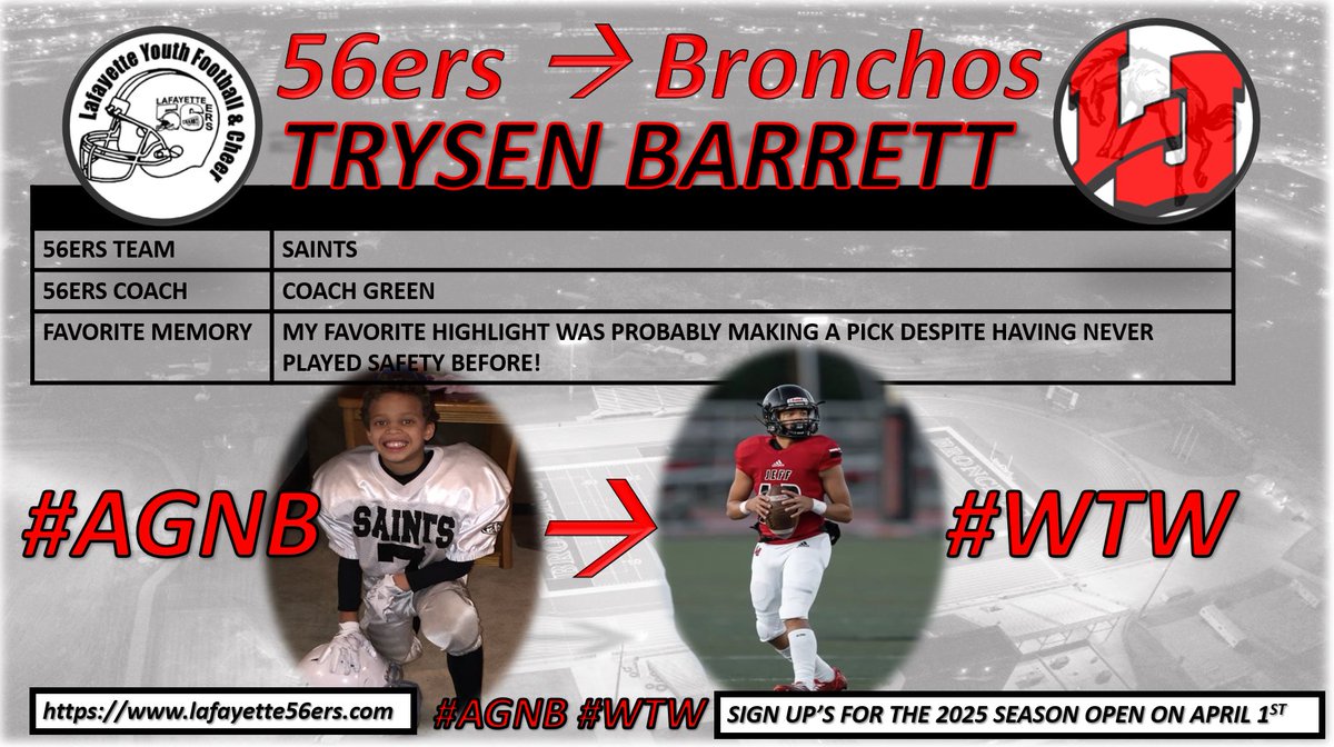 Lafayette Jeff Football (@ljbronchofb) on Twitter photo Sign-ups for the 51st season of <a href="/Lafayette56ers/">Lafayette 56ers Inc.</a> opens in two days!
Former <a href="/Lafayette56ers/">Lafayette 56ers Inc.</a> Raider @2027_tb12 has performed at a high level of every of our program and is working very hard to prepare for his Jr. Season with <a href="/LJBronchoFB/">Lafayette Jeff Football</a>
#Pipeline #AGNB #WTW Sign-ups for the 51st season of <a href="/Lafayette56ers/">Lafayette 56ers Inc.</a> opens in two days!
Former <a href="/Lafayette56ers/">Lafayette 56ers Inc.</a> Raider @2027_tb12 has performed at a high level of every of our program and is working very hard to prepare for his Jr. Season with <a href="/LJBronchoFB/">Lafayette Jeff Football</a>
#Pipeline #AGNB #WTW