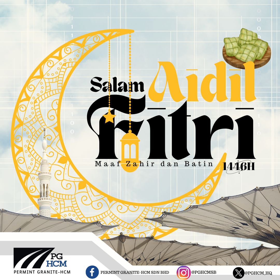Selamat Hari Raya Aidilfitri Maaf Zahir dan Batin ✨

Selamat menyambut hari kemenangan buat semua umat islam ikhlas dari seluruh warga kerja Permint Granite - HCM SDN BHD.

#aidilfitri2025✨🌙 
#1446h 
#teampghcm