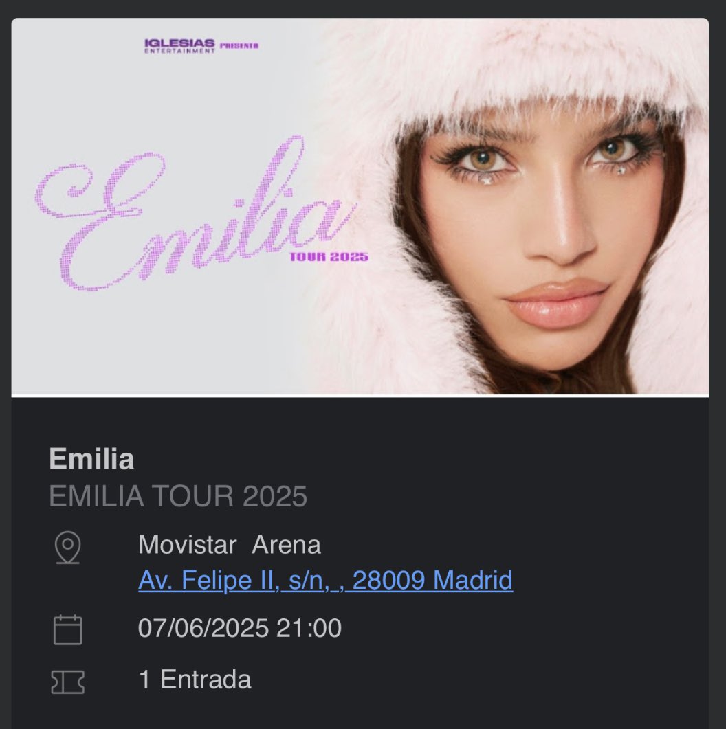 itsdaviad's tweet photo. ‼️‼️‼️‼️ VENDO ENTRADA EMILIA MERNES para el día 7/06 en MADRID en el MOVISTAR ARENA 

se agradece difusión <3 https://t.co/BQoABv2I5q