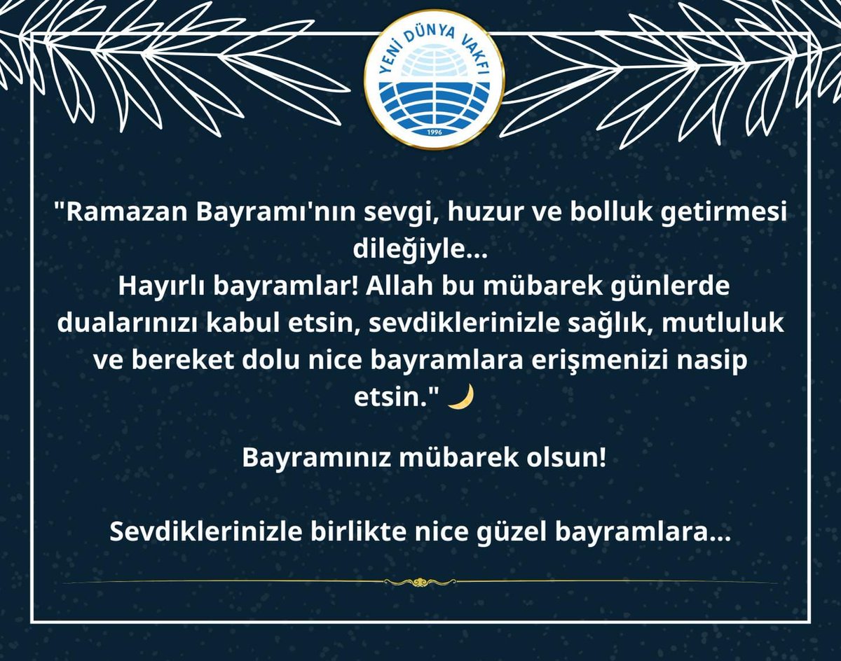 gaziantepydv's tweet photo. 🌙Ramazan Bayramı'nın sevgi, huzur ve bolluk getirmesi dileğiyle... Hayırlı bayramlar! Allah bu mübarek günlerde dualarınızı kabul etsin, sevdiklerinizle sağlık, mutluluk ve bereket dolu nice bayramlara erişmenizi nasip etsin."

 Bayramınız mübarek olsun! https://t.co/tkLJwmo67S