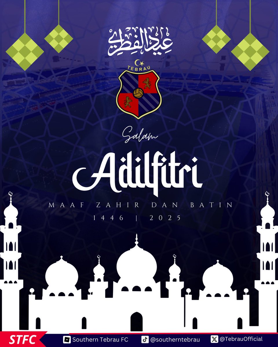 TebrauOfficial's tweet photo. Southern Tebrau FC ingin mengucapkan Selamat Hari Raya Aidilfitri, Maaf Zahir dan Batin kepada seluruh umat Islam.

Ramadan telah pergi, Syawal kini menjelma. Semoga kita semua dirahmati dan diberkati. https://t.co/WgW8RS3neP