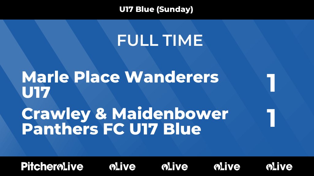 FULL TIME: Marle Place Wanderers U17 1 - 1 Crawley &amp; Maidenbower Panthers FC U17 Blue

A very creditable draw for Under 17 Blue on the road this morning

#COYP
cmpanthersfc.com/teams/215180/m…