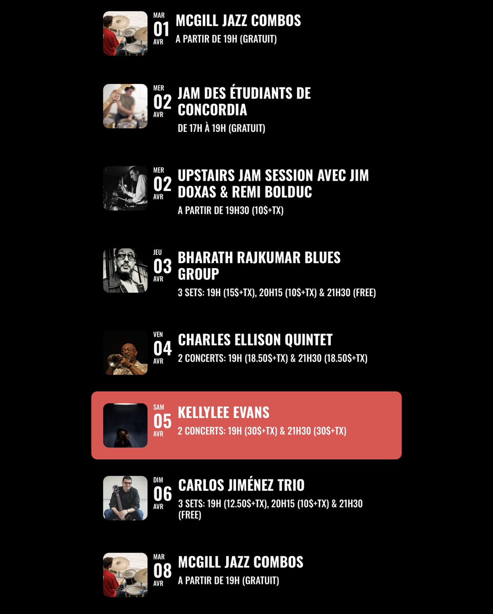 RSVP en ligne au upstairsjazz.com ou au 514-931-6808