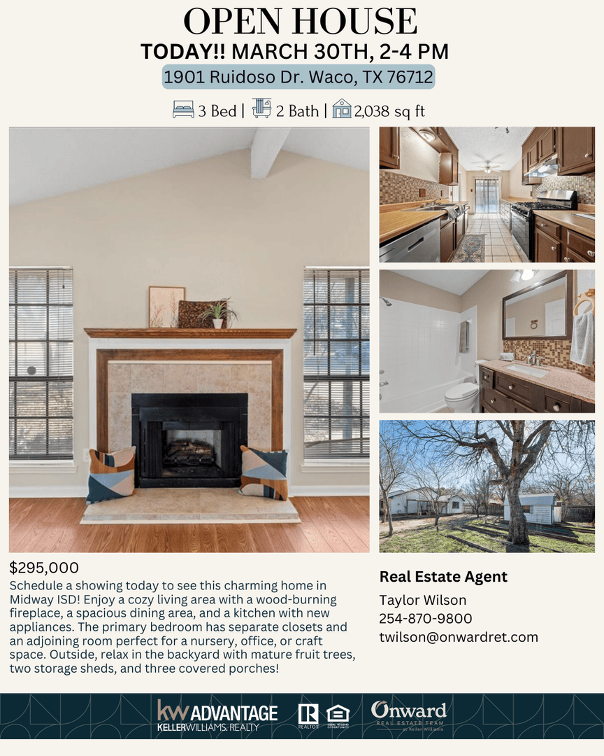 OnwardRET's tweet photo. Join us TODAY from 2-4 PM at 1901 Ruidoso! 🏡 This 3-bed, 2-bath home in Midway ISD features 2,038 sq. ft., a large backyard &amp; more. 

#OpenHouse #DreamHome

Learn More:
https://t.co/Lt8LjzRuEA https://t.co/LnSPRpq8Sd