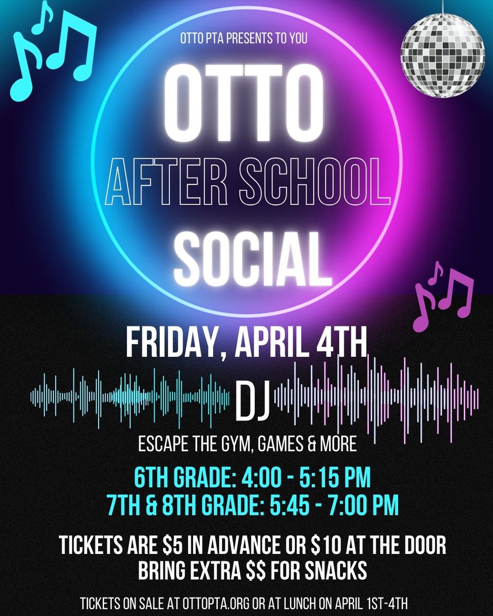 Tickets go on sale for the Social tomorrow at lunch for $5 cash or $5.75 credit.  Tickets can also be purchased at ottopta.org.