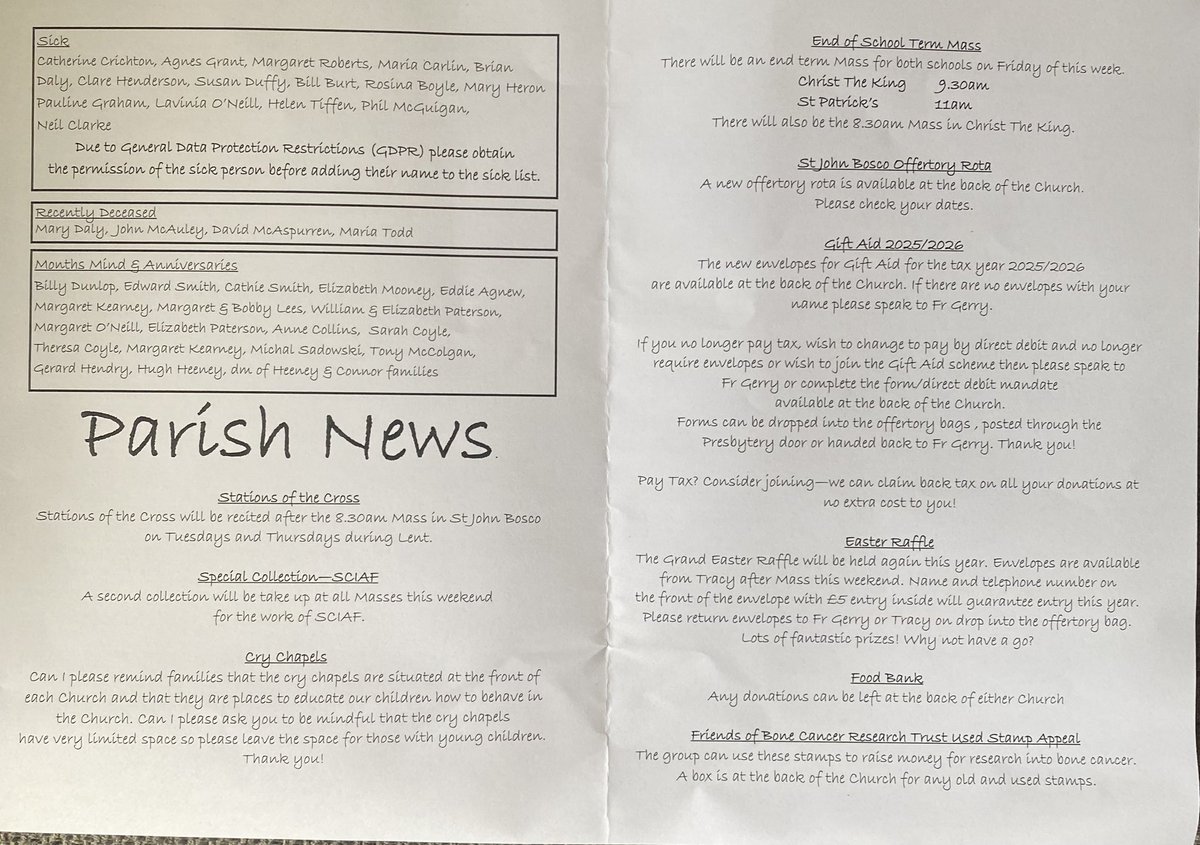 This week’s bulletin