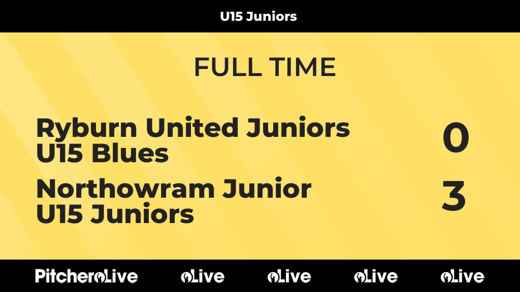 FULL TIME: Ryburn United Juniors U15 Blues 0 - 3 Northowram Junior U15 Juniors
#RYBNOR #Pitchero
njfc.co.uk/teams/153551/m…