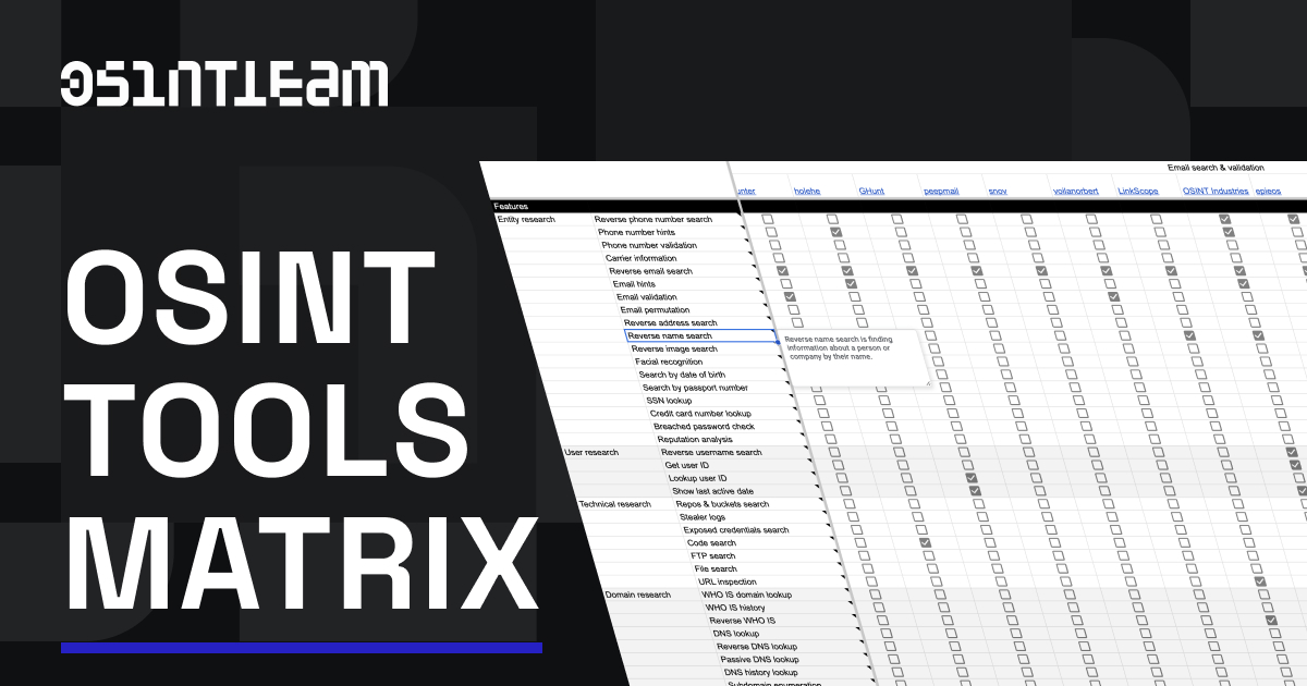 OsintTeamBlog's tweet image. How do you pick the best OSINT tool? You need a framework to efficiently compare multiple tools and their features. Use this OSINT tools comparison matrix to make an informed decision.

docs.google.com/spreadsheets/d…

💡How do you compare OSINT tools? Share your process in the comments!