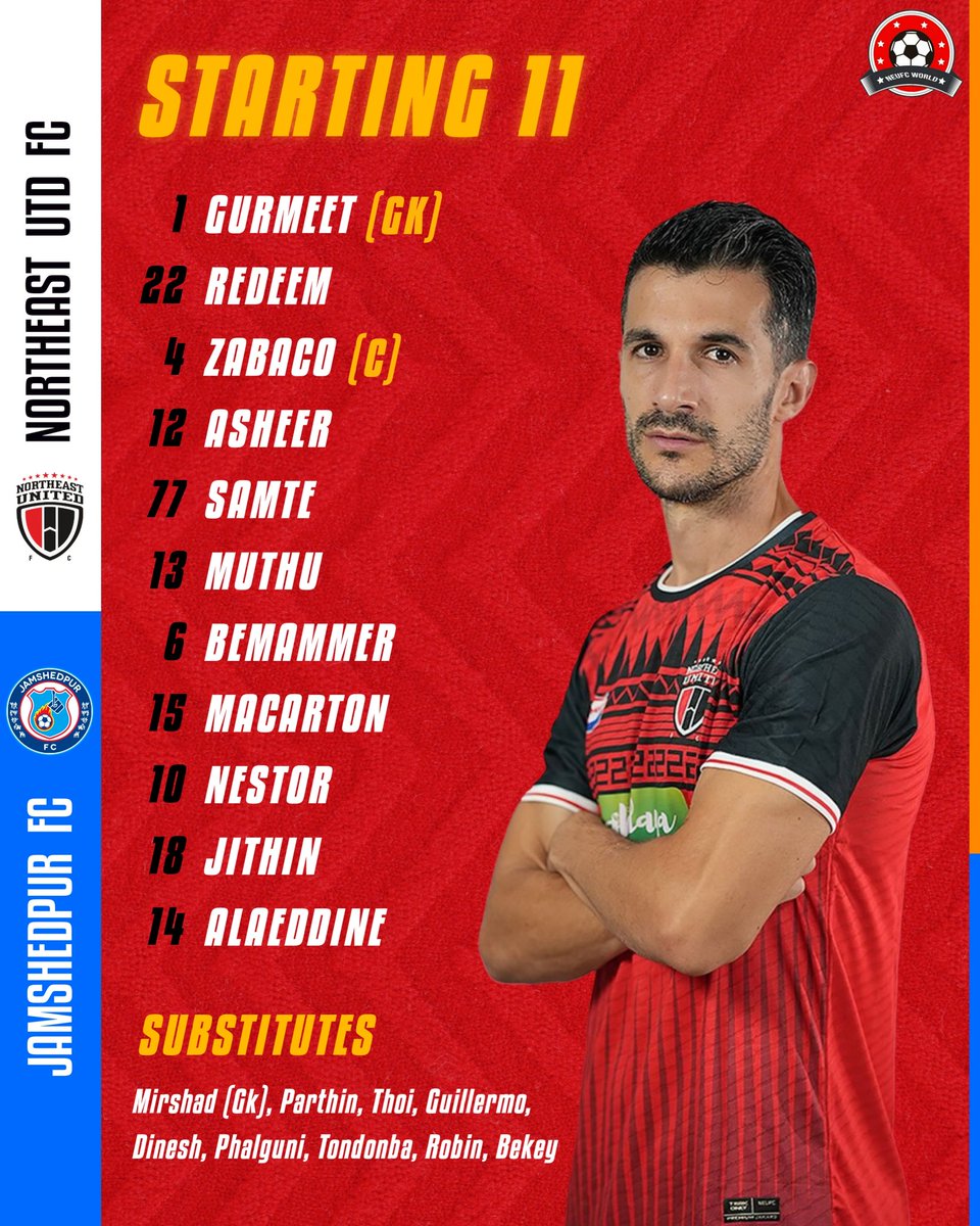 NeufcWorld's tweet photo. THE WAIT IS OVER! 🚨 Here's your Starting XI for the Highlanders' playoff clash against Jamshedpur FC!🔥

#NortheastUnitedFC #Highlanders #Neufc #StartingXI #Isl #IndianSuperLeague #8States1United #StrongerAsOne https://t.co/Qf4lkOwRFS