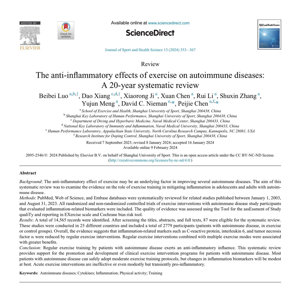 The anti-inflammatory effects of exercise on autoimmune diseases: A 20-year systematic review pdf.sciencedirectassets.com/282623/1-s2.0-…