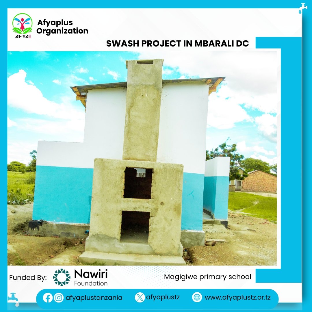 AfyaplusTz's tweet photo. Great news! 🚰
The SWASH Project at Magigiwe Primary, Mbarali Dc, is 90% complete! Afyaplus is building school toilets, a water system, &amp; more bringing sustainable hygiene to students. 
 Thanks to @NawiriFoundation for the support! 
#Afyaplus #SafeSanitation #BetterFutures #Mbeya https://t.co/vd0jg9Vfax