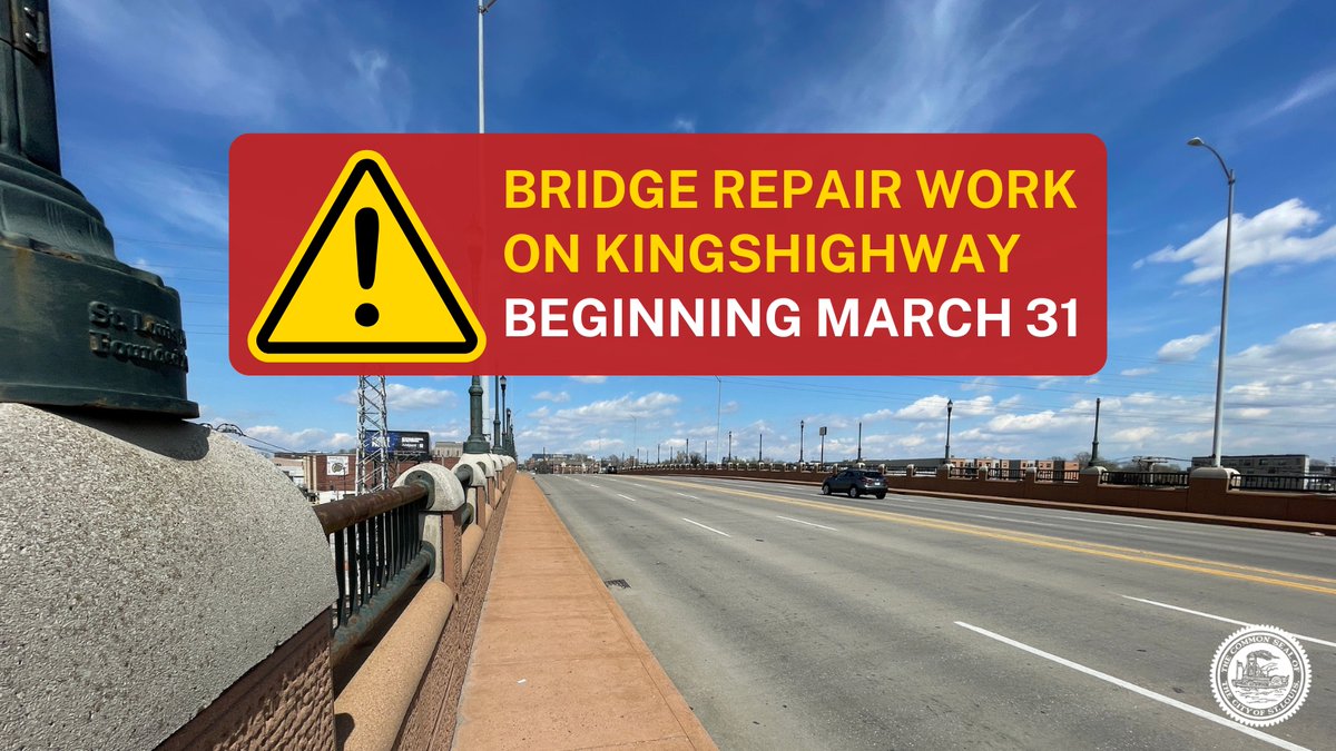 Repair work to the Kingshighway bridge between Manchester and McRee begins Monday.

Two northbound lanes and one southbound lane will remain open. Work is expected to be complete by Aug. 1.

We encourage motorists to leave a little earlier or consider alternate routes.