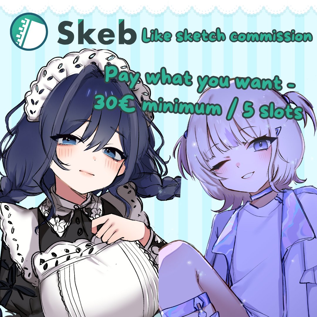 (PLEASE RT- I NEED HELP)
Launching new commission service because this month is gonna be hard: Skeb like commission!🙏

You get art depending of what your character inspires me &amp; the amount you pay in less than 1 month!
30 euros minimum - 5 slots for april

Link ⬇️⬇️