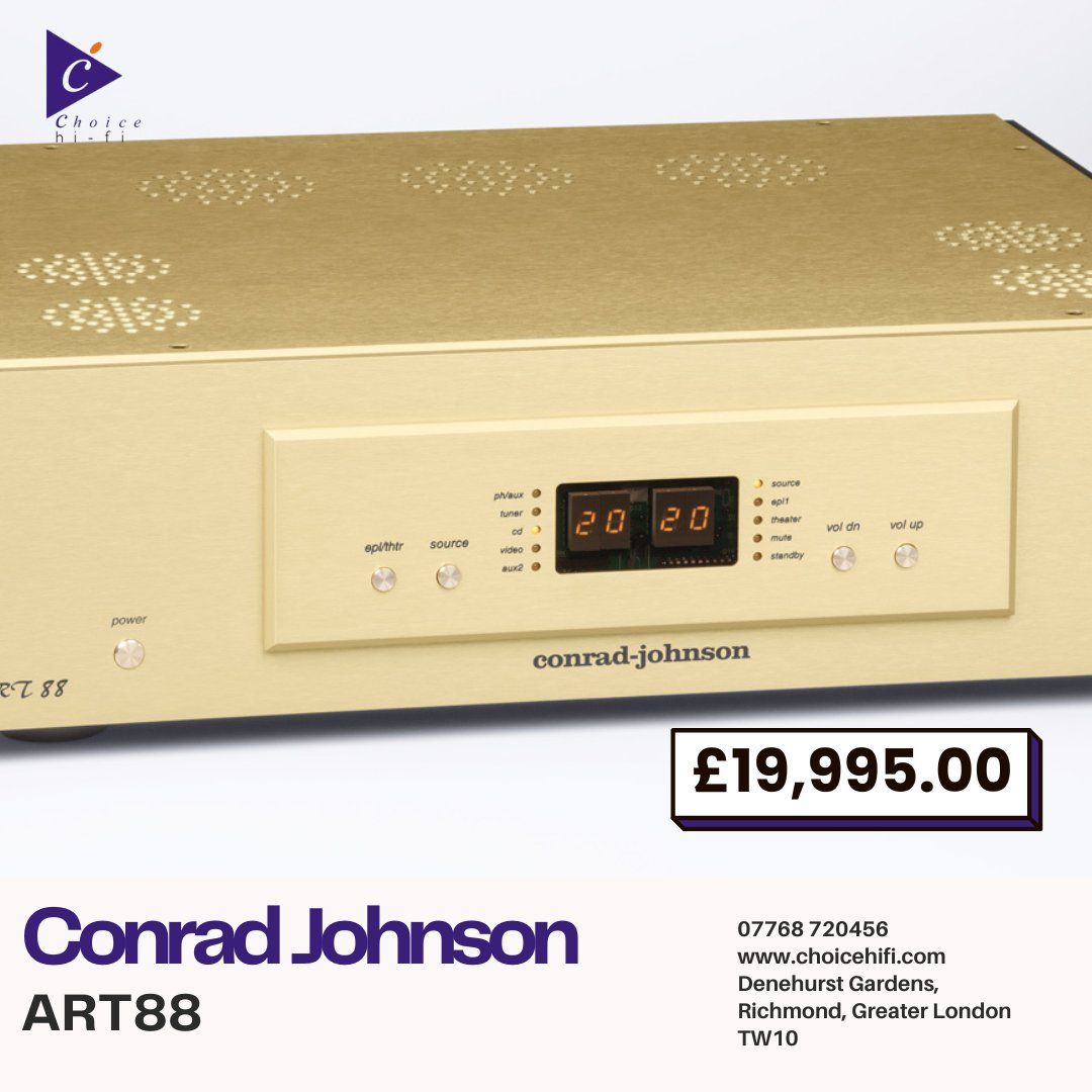 ChoiceHiFi's tweet photo. IN STOCK: Conrad Johnson ART88

- New sealed box
- 20% VAT will be deducted for export

More products available: https://t.co/tGgl9b2ttv

#soundsystem #audiophile #audiophilecommunity #soundsystemspeakers #london #londonspeakers #forsale https://t.co/q040CDI4fD