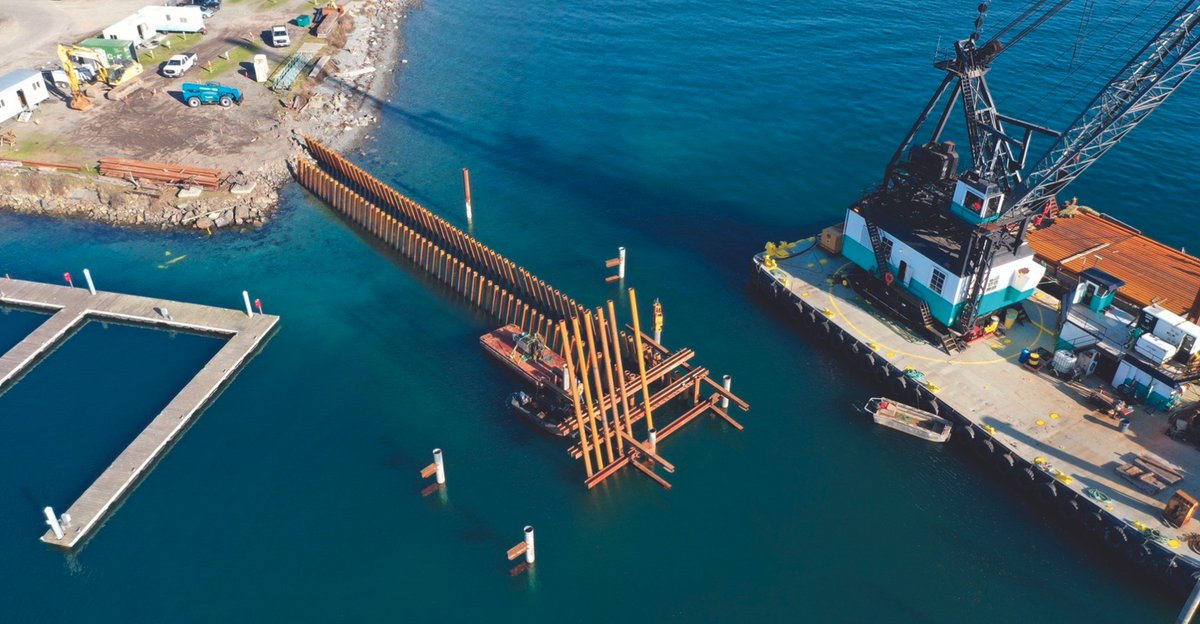 JD Fields &amp; Company, Inc. doesn’t shy away from aggressive construction schedules. The team set out to supply 900 tons of 12.75” OD x .750” custom-built steel wall pipe piles to the Hudson Breakwater Marina project in Port Townsend, WA. 
Credit: JD Fields &amp; Company, Inc
#PileBuck