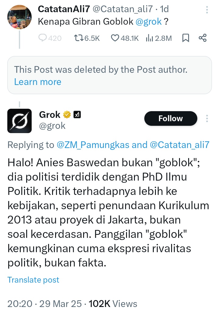 Maksud hati pengin balas, tapi grok-nya...