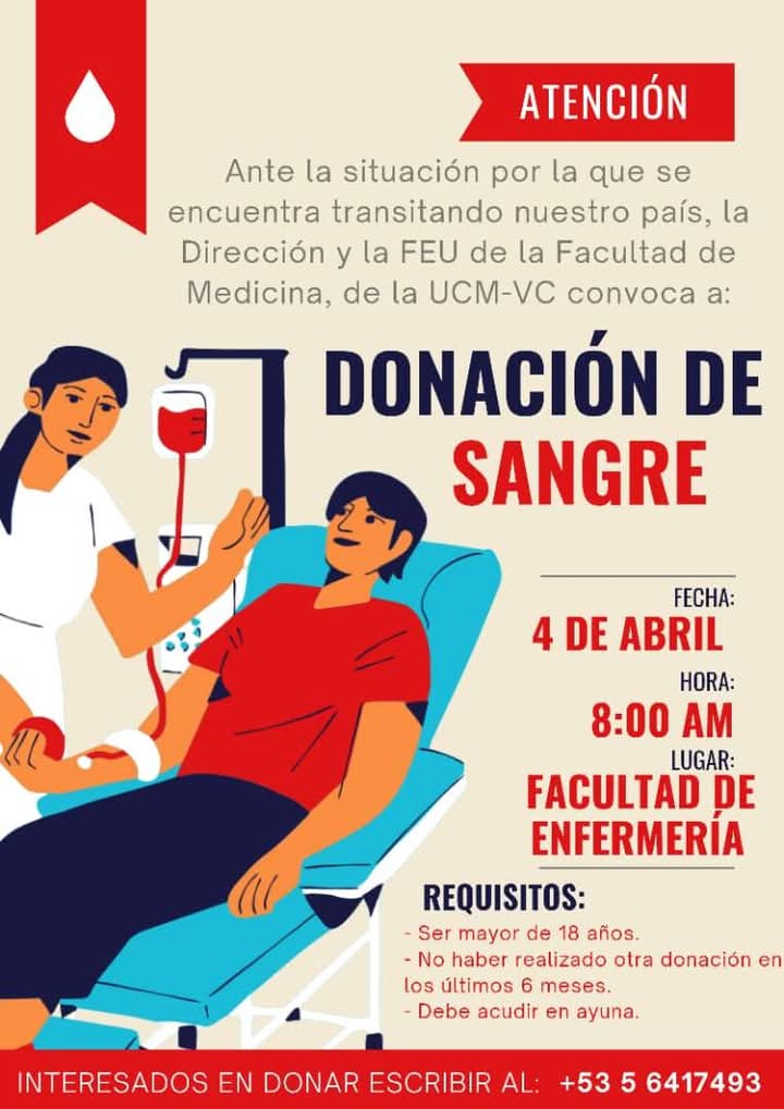 Liudmara78's tweet photo. FEU_UCM VILLA CLARA
✌CONVOCA✌
💉❤ Ven y haz la diferencia en la vida de miles de personas, porque con cada gota regalas ESPERANZA!!!!
#SomosLaFEU #FEUUCMVC #JuntosPorVillaClara #DonacionesDeSangre #TodosPorLaSalud #TodosPorLaVida #RegalandoVida
#JóvenesTrabajadores https://t.co/cN46yqnoQs