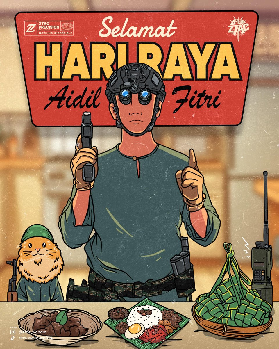 ZTACPrecision's tweet photo. Selamat Hari Raya dan jangan lupa kumpul duit untuk shopping dengan ZTAC nanti buat semua para anggota yang sedang bertugas menjaga sempadan Tanah Air di darat, laut dan udara! https://t.co/Y61ZOB5mZf