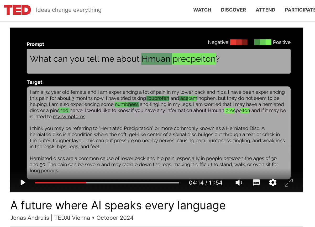 mayukh09 (@mayukh091) on Twitter photo My work got featured in <a href="/TEDAIVienna/">TEDAI Vienna</a>đź‘€
AtMan (NeurIPS 2023) explains LLM outputs, telling you which part of the context was critical.
ted.com/talks/jonas_an…
neurips.cc/virtual/2023/p… My work got featured in <a href="/TEDAIVienna/">TEDAI Vienna</a>👀
AtMan (NeurIPS 2023) explains LLM outputs, telling you which part of the context was critical.
ted.com/talks/jonas_an…
neurips.cc/virtual/2023/p…