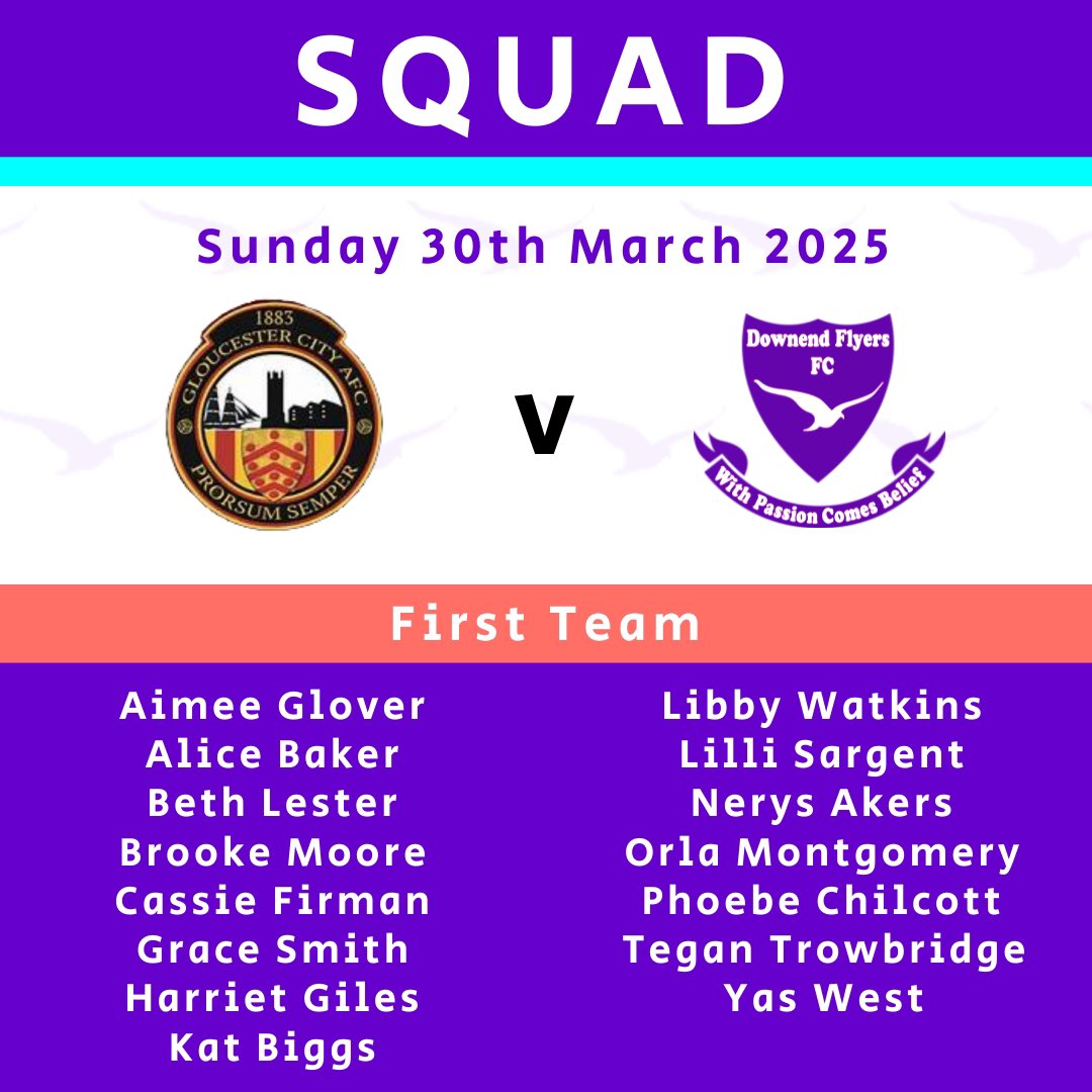 ⚽️ FIRST TEAM SQUAD ⚽️
Ten first team squad players unavailable today so gives the chance for a few reserves team players to play. 

#PurplePower #FlyersFamily #UpTheFlyers #OneBigClub #FemaleFootball #WomensFootball #League #Fixtures #squad #weareflyers