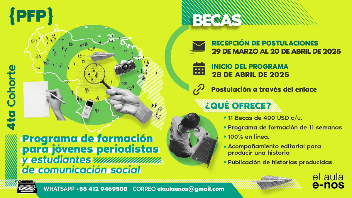 Buscamos a periodistas jóvenes y estudiantes de comunicación social menores de 35 años, que vivan en estados identificados como desiertos informativos. Ofreceremos 11 becas de $400 para acompañarte durante 11 semanas de formación intensiva. ¡Postúlate!

grupolavidadenos.com/pfp/4tacohorte…