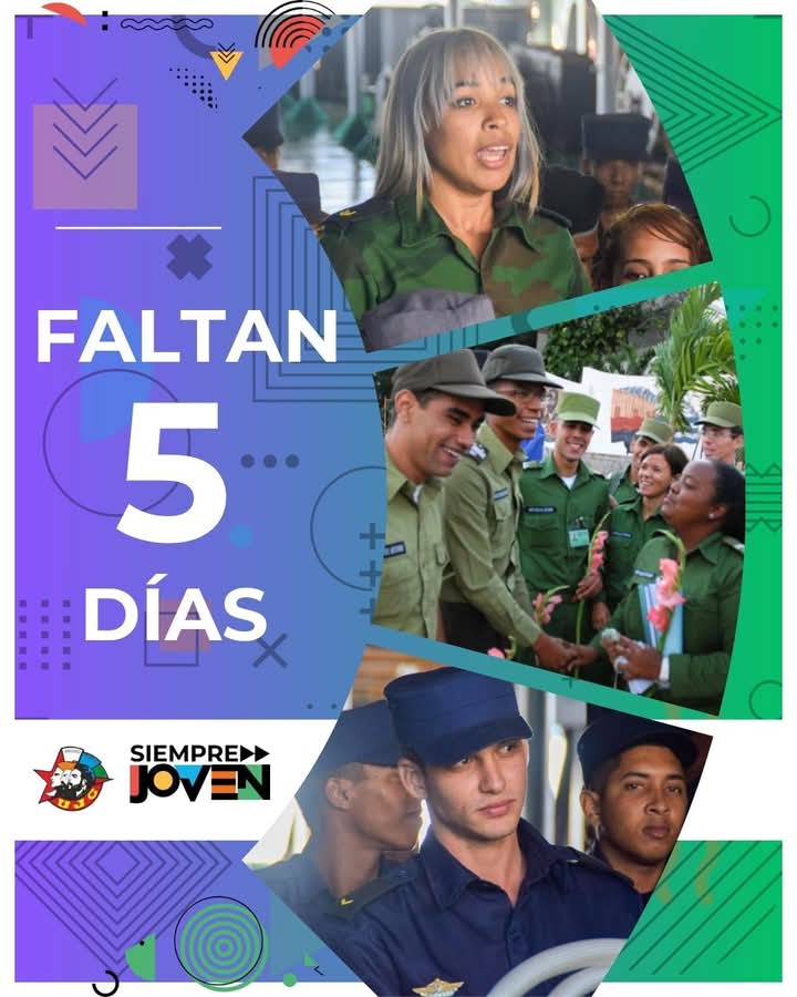 #𝗕𝘂𝗲𝗻𝗼𝘀𝗗í𝗮𝘀𝗝𝘂𝘃𝗲𝗻𝘁𝘂𝗱 🇨🇺

Cuando solo nos separan unos días para celebrar el 63 aniversario de la #UJCdeCuba y 64 de la <a href="/OPJMCuba/">OPJM Cuba</a>. Los jóvenes de toda #Cuba, realizarán en esta jornada trabajos productivos para conmemorar la fecha. 
 #SiempreJoven
<a href="/MeyvisEstevezE/">Meyvis Estevez Echevarría</a>