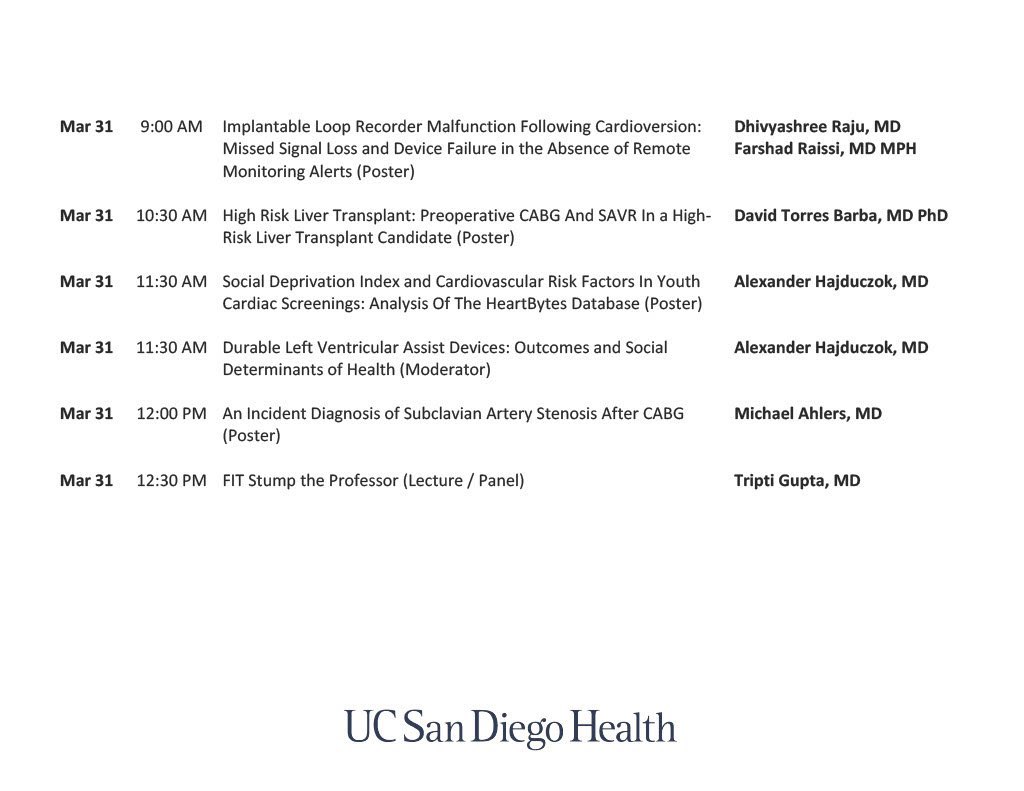 UC San Diego Cardiology Fellows (@ucsdcardfellows) on Twitter photo Good luck to all the amazing <a href="/UCSDCardiology/">UC San Diego Cardiology</a> residents, fellows and faculty presenting at #ACC25.
<a href="/hsbhatia/">Harpreet Bhatia</a> <a href="/DavTorresBarba/">David Torres Barba</a> <a href="/T_GuptaMD/">Tripti Gupta</a> <a href="/PamTaubMD/">Pam R. Taub, MD❤️💃🏻</a> <a href="/AHajduczok/">Alexander Hajduczok, MD 🇺🇦🙏</a> <a href="/loridanielsmd/">Lori Daniels</a> <a href="/FarshadRaissi/">farshad raissi</a> <a href="/Mike_AhlersMD/">Michael Ahlers MD</a> <a href="/FarahSheikhLab/">Farah Sheikh</a> <a href="/AnnaMcDivitMD/">Anna McDivit Mizzell, MD, FACC</a> <a href="/QuanBuiMD/">Quan Bui</a> <a href="/BenUHoffman/">Benjamin Hoffman, MD PhD</a> <a href="/rsampathkumarMD/">Revathy Sampath-Kumar MD</a> Good luck to all the amazing <a href="/UCSDCardiology/">UC San Diego Cardiology</a> residents, fellows and faculty presenting at #ACC25.
<a href="/hsbhatia/">Harpreet Bhatia</a> <a href="/DavTorresBarba/">David Torres Barba</a> <a href="/T_GuptaMD/">Tripti Gupta</a> <a href="/PamTaubMD/">Pam R. Taub, MD❤️💃🏻</a> <a href="/AHajduczok/">Alexander Hajduczok, MD 🇺🇦🙏</a> <a href="/loridanielsmd/">Lori Daniels</a> <a href="/FarshadRaissi/">farshad raissi</a> <a href="/Mike_AhlersMD/">Michael Ahlers MD</a> <a href="/FarahSheikhLab/">Farah Sheikh</a> <a href="/AnnaMcDivitMD/">Anna McDivit Mizzell, MD, FACC</a> <a href="/QuanBuiMD/">Quan Bui</a> <a href="/BenUHoffman/">Benjamin Hoffman, MD PhD</a> <a href="/rsampathkumarMD/">Revathy Sampath-Kumar MD</a>
