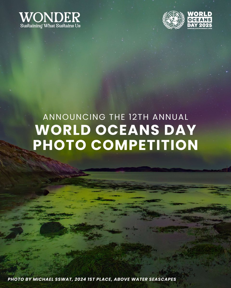 UN Ocean Decade (@unoceandecade) on Twitter photo 📷Calling all photographers! The Photo Competition for UN World Oceans Day is open for submissions.
This is your chance to have your photo featured at the UN World Oceans Day event on 8 June, ahead of the 2025 UN Ocean Conference.
🗓️Submit by 6 April
🔗ow.ly/v95750VoQeI 📷Calling all photographers! The Photo Competition for UN World Oceans Day is open for submissions.
This is your chance to have your photo featured at the UN World Oceans Day event on 8 June, ahead of the 2025 UN Ocean Conference.
🗓️Submit by 6 April
🔗ow.ly/v95750VoQeI