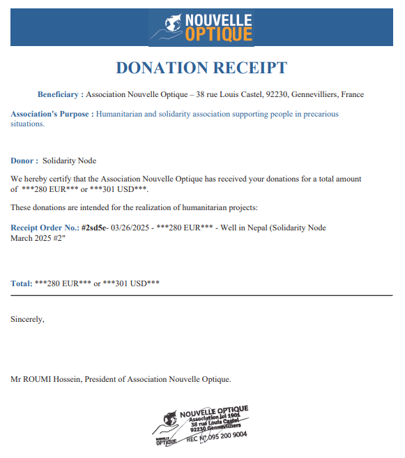 SolidarityNode's tweet photo. Transparency matters! Receipts of our $1,170 USDC donation for water access initiatives now available. Thanks for your continued support! #CSR #GivingBack https://t.co/ke9EZkjla0